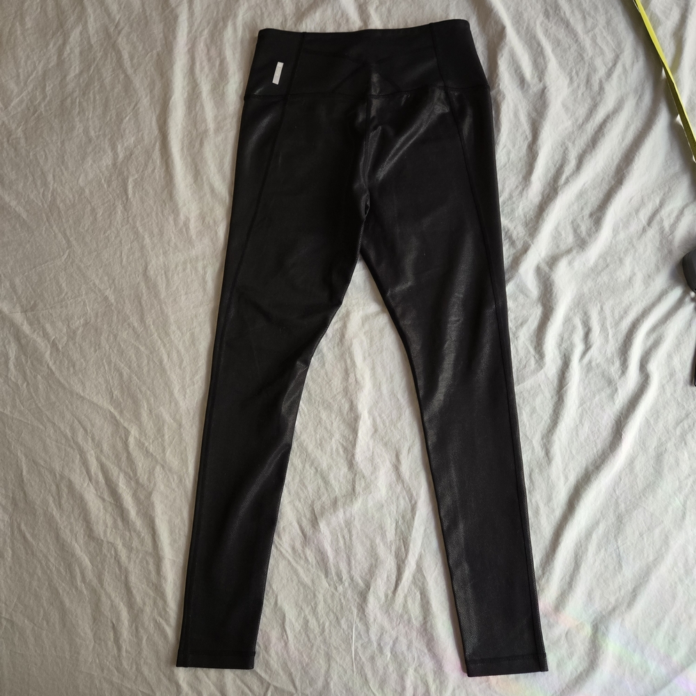 Zella Live In Yoga Black Dot Pearl Laminate Black Leggings EB2 - Picture 3 of 9
